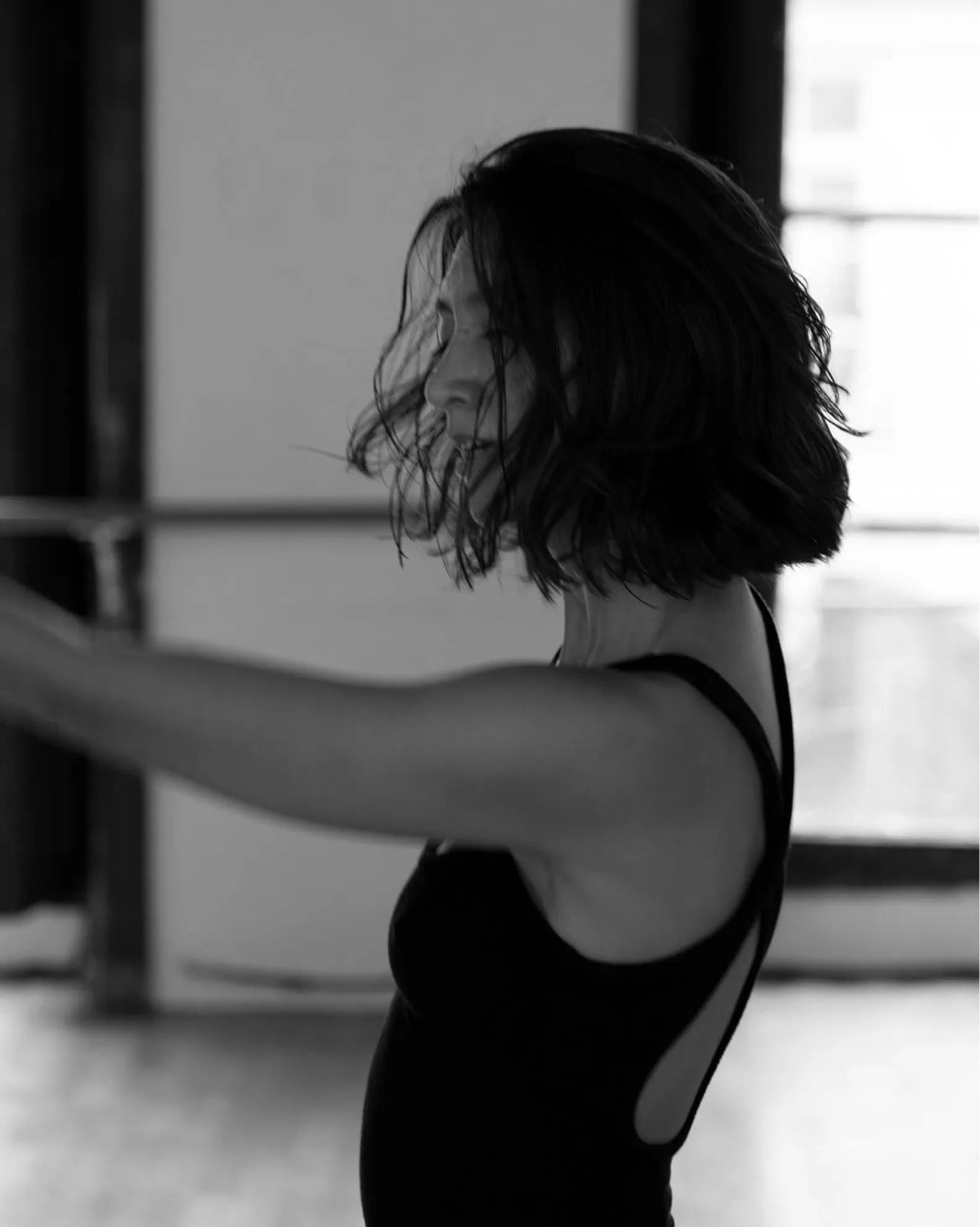 Dancer in the studio, hair in motion